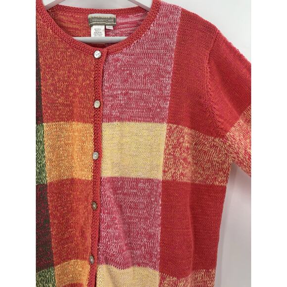 Coldwater Creek Cardigan Sweater Womens Large Multicolor Patchwork Button Knit - Picture 2 of 16